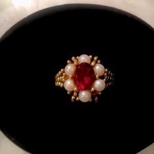 Ruby red stone and Pearl Ring